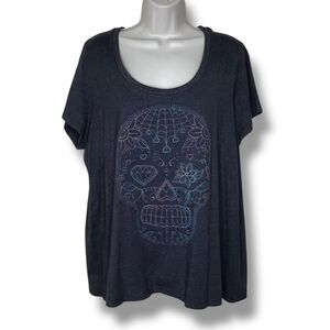 Torrid Ombre Sugar Skull Gray T Shirt Scoop Neck Short Sleeve Women Size 3 / 3X